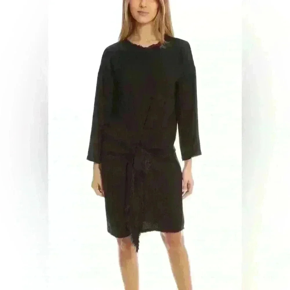 Masscob Black Gauze Tie Front Long Sleeve Dress Size M
